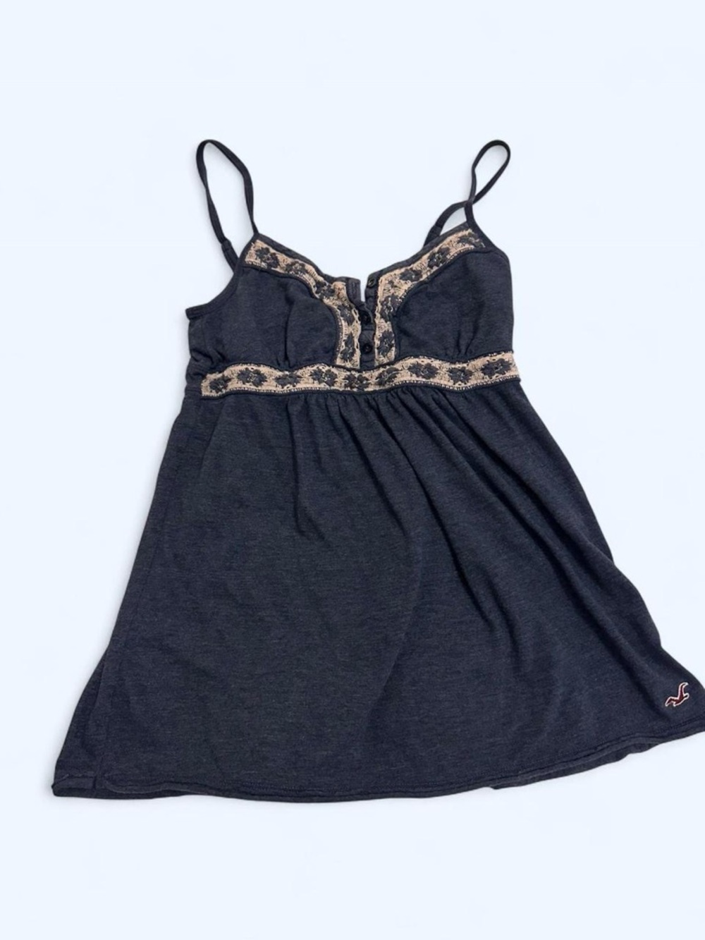 Y2k Hollister Navy Babydoll Cami with Embroidery
